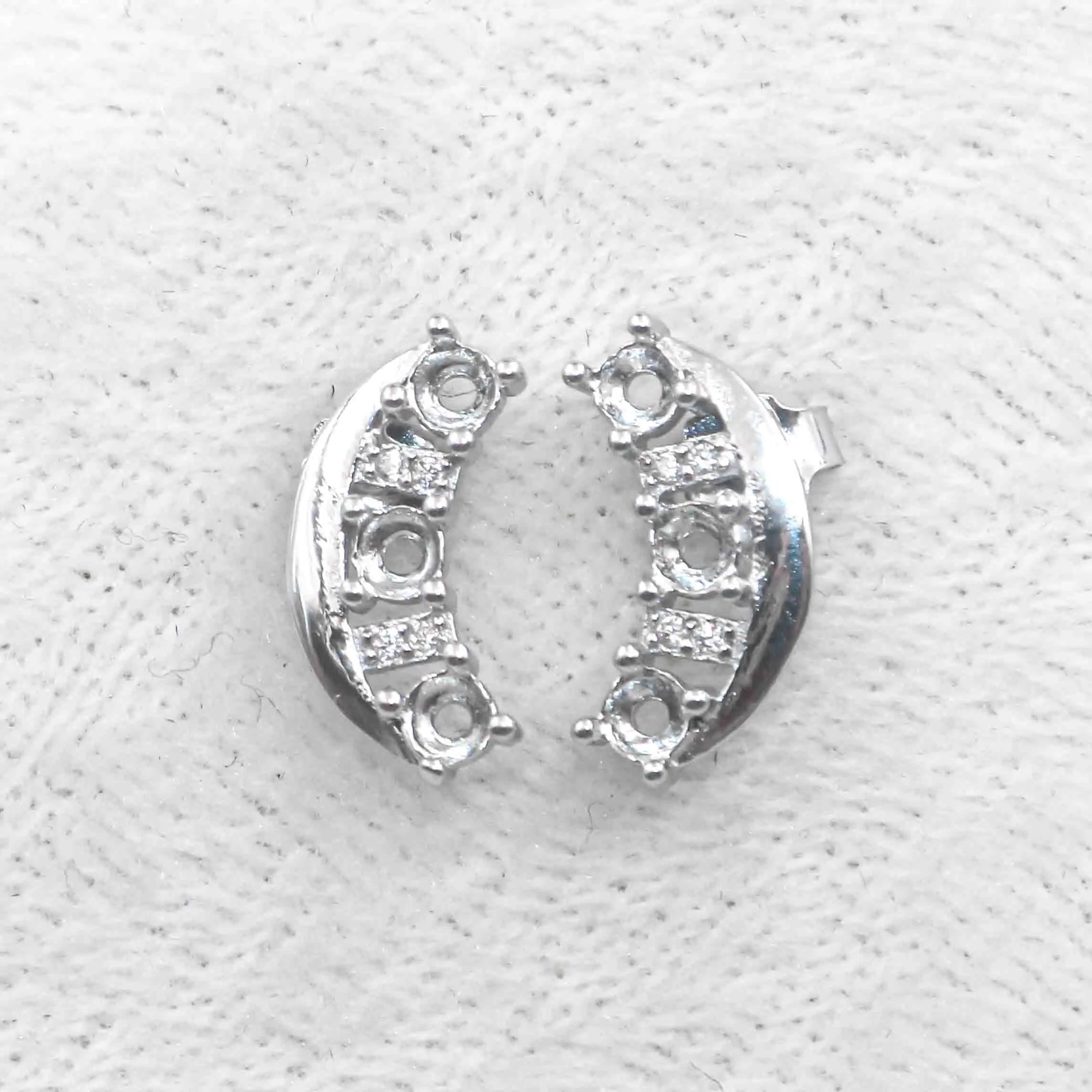Sterling Silver 3*3mm Semi Mount Stud Earrings Empty Frame Support Blank Setting S925 Base Without Center Stone for DIY Inlay