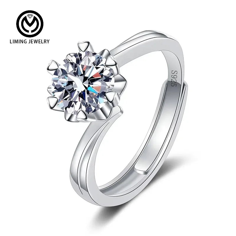 MR65 Luxury Adjustable Flower Design Fine Jewelry 1Ct Moissanite Diamonds S925 Sterling Silver Engagement Wedding Rings Women