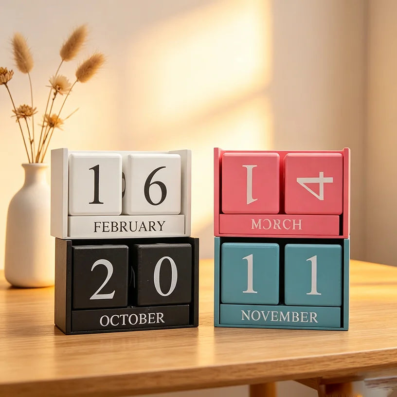 European Perpetual Wood Calendar Farmhouse Decor Painted Desktop Milestone Block DIY Yearly Planner Desk Office New Born Photo