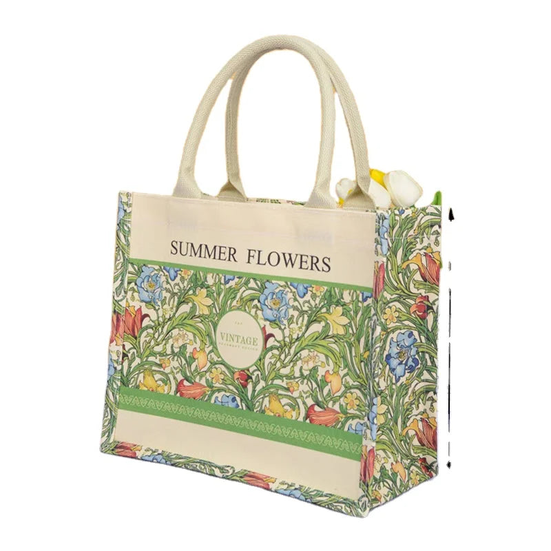 Customized Artistic Canvas Tote Bag Large Capacity Medium Size Cotton Handles Commuters Shopping Features Custom Logo Printing