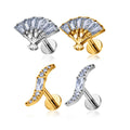 G23 ASTM F136 Titanium Fan & razor Leaf Shape Zircon Inlay Nose Stud Earrings Labret Ear Stud Ear Tragus Body Piercing Jewelry