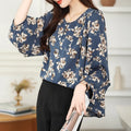 M-3XL Korean Designer Fashion Vintage Floral Print Ladies Shirts Elegant Casual Women's Blouses Shirt 8007#