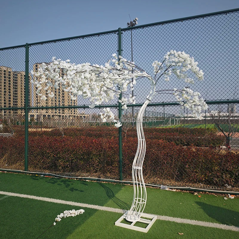 White Metal Wedding Artificial Cherry Blossoms Tree Arch Centerpiece Decoration Cherry Tree Trunk Stand Artificial Flowers