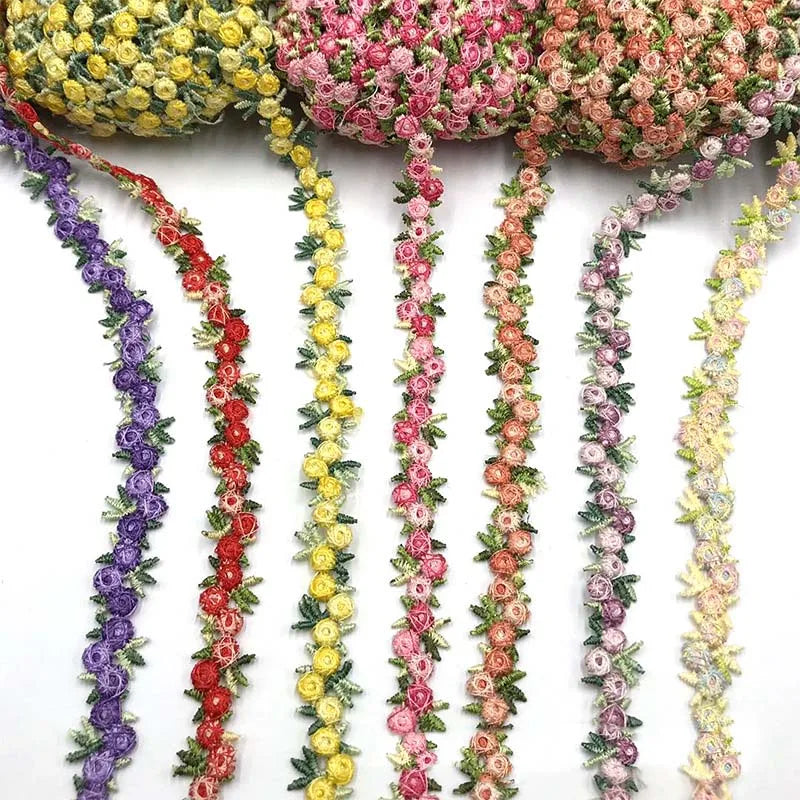 12mm Diy Garment Sewing Material Polyester Lace Ribbon 3D Flower Embroidery Headwear Dress Fabric Water Soluble Upholstery Trim