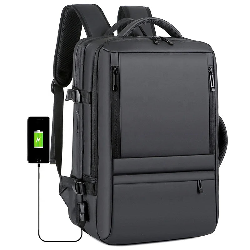 Daniel Men's 17-Inch Business Laptop Backpack Waterproof USB Port Oxford Polyester Zipper Letter for Travel Leisure Outdoor Use