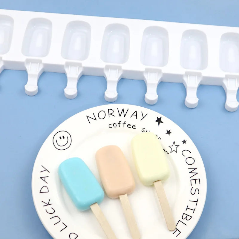 Saffron Silicone 8 Cavity Oval Popsicle Mold for Homemade Snack Popsicles OEM/ODM Welcome