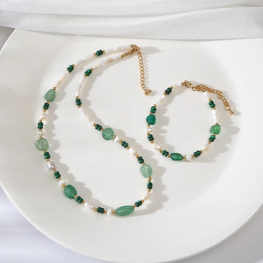 Trend Green Aventurine Choker Necklace Boho Malachite Beaded Necklace Gift Dainty Freshwater Pearl Necklace for Women Jewelry