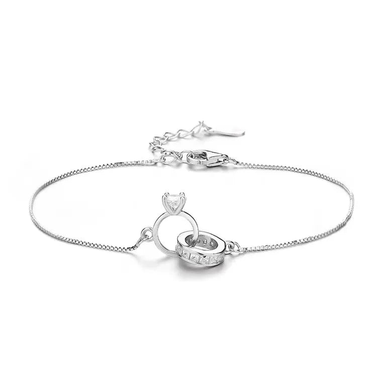 Trendy Diamond Ring Interlocking Bracelets Fine Jewelry Sliver Plated Zircon Wedding Rings Bracelet for Women