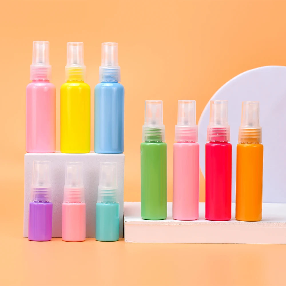 Small Sample PET Plastic Fine Mist Spray Bottle 10ml 30ml 50ml Macaron Color Cosmetic Packaging Pump for Shampoo Lotion Cream