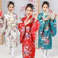 Kimono Japanese Traditional Print Flower Cosplay Costume Anime Haori Yukata Dress Satin Silk Kids Girls Children Outfit