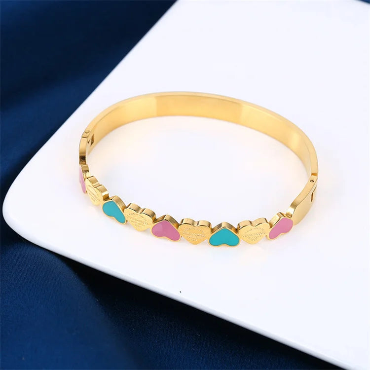 Fashion Fine 18k Gold Plated Heart Letter Bangles for Women Jewelry