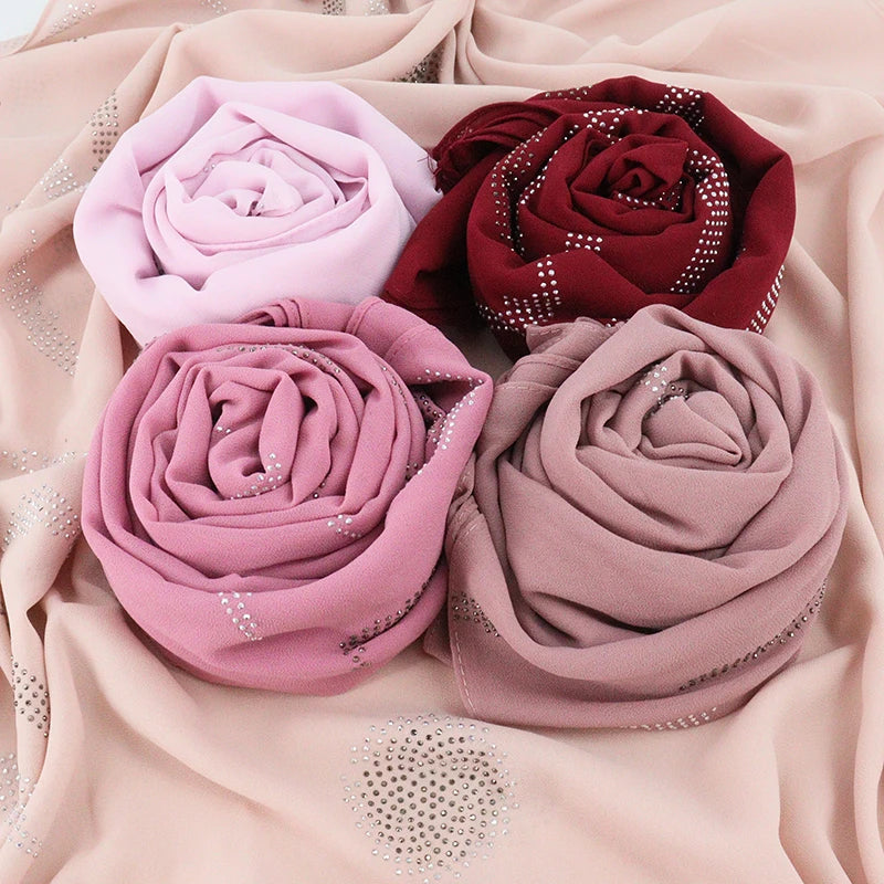 Good Quality Chiffon Hijab With Diamond Scarf Crystal Shawl for Muslim Women Luxury Chiffon Shawl Hijab Women