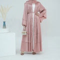 Middle East Turkey American Fashion Patchwork Three Layers of Satin Flowing Cardigan Dress Muslim Robe With Belt