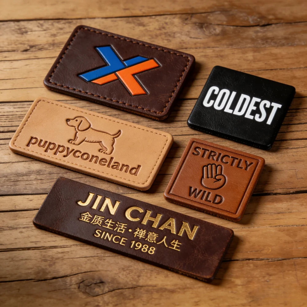 Custom Pu Patch Embossed Logo Embroidery Leather Label Tag for Clothing Jeans Bags Shoes Suitcase