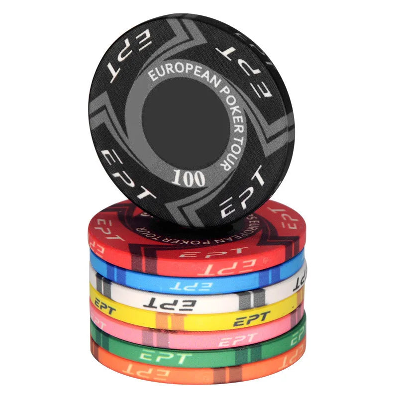 39mm Ceramic EPT Texas Poker Chips Gambling Game Chips Poker Set Professional European Poker Chips Set