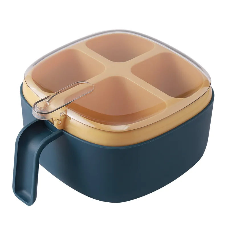 Eco-friendly Kitchen Seasoning Organizer Container Transparent Lid Dust Proof 4 Spoons Seasoning Box Sugar Bowl Condiments