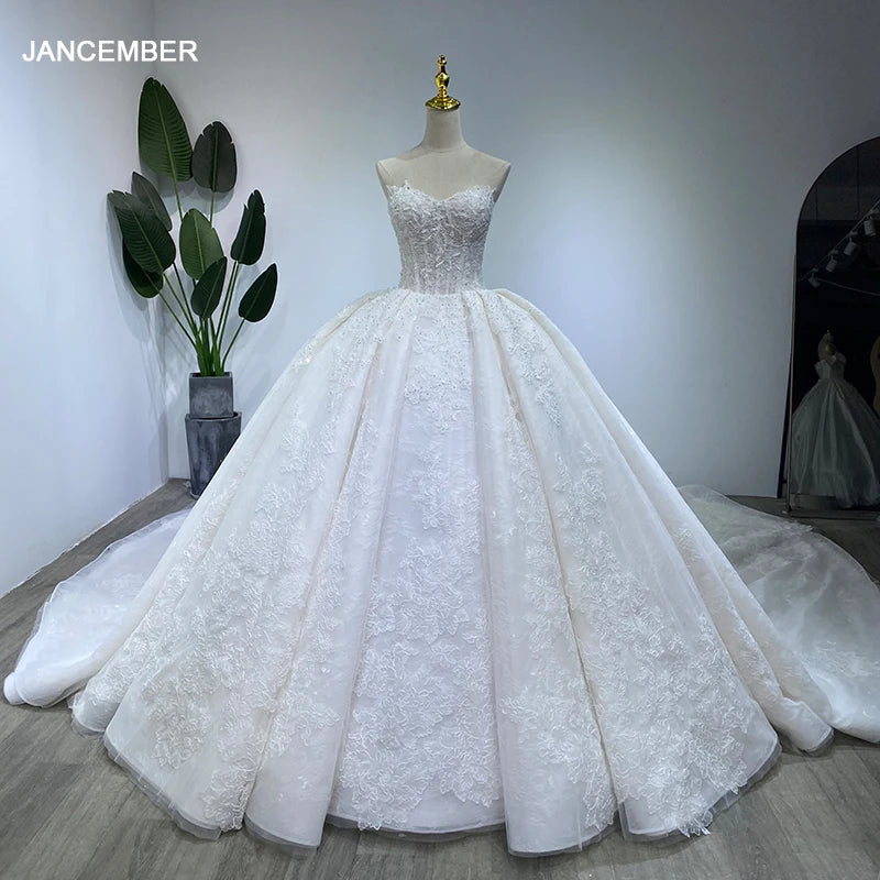 Luxury Beading Wedding Dress Lace Sweetheart Sparkling Princess Lace Embroidery Ball Gown Wm28