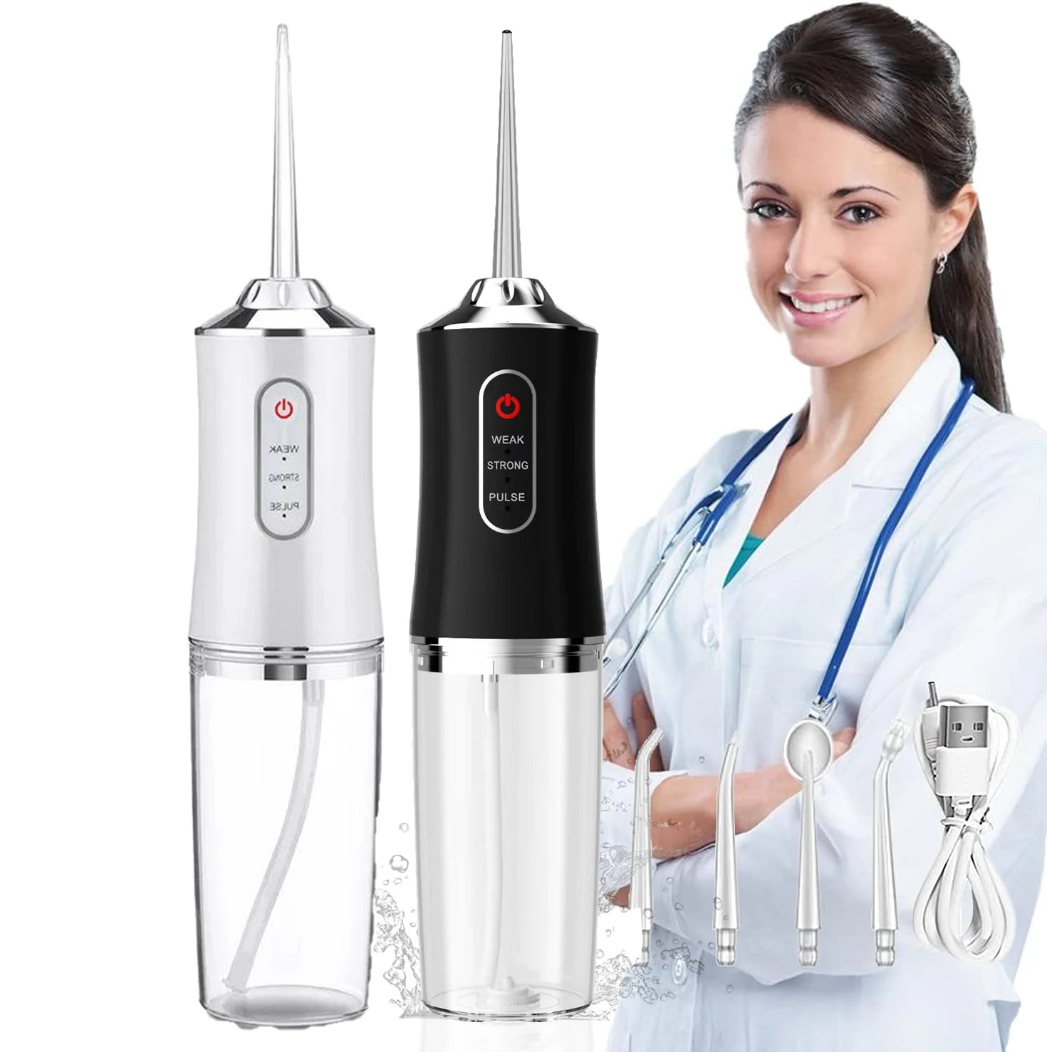 LED Display 3 Modes 8 Replaceable Jet Tips Powerful Cordless Portable Water Dental Flosser for Home Travel