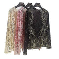 Fashionable Heavy Industry Handmade Beaded Embroidered Long Sleeved Sequin T-shirt Blouses Top for Women