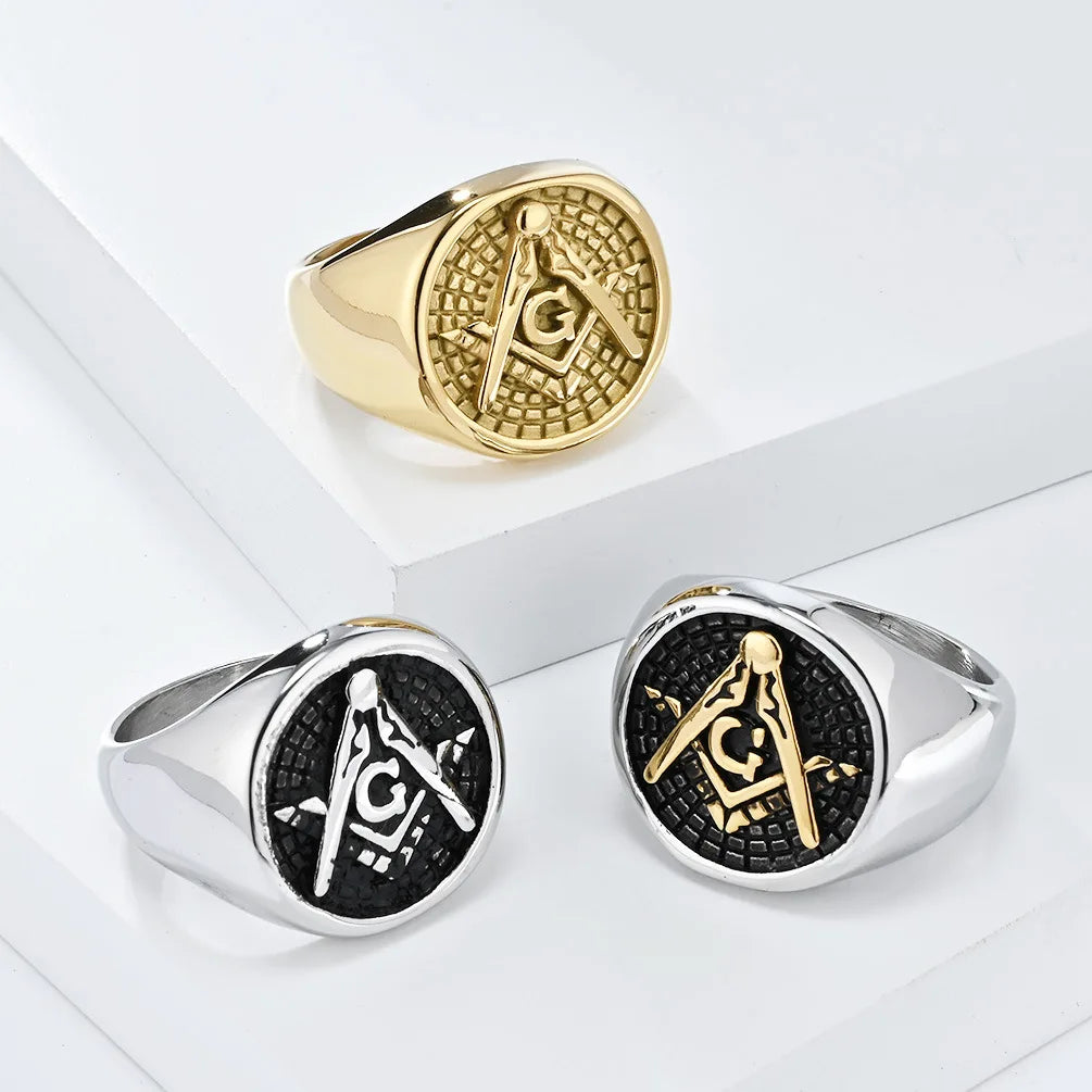 Fashion Design Chunky Non Tarnish Masonic Rings Wholesale Stainless Steel Custom Signet Ring for Men Vintage