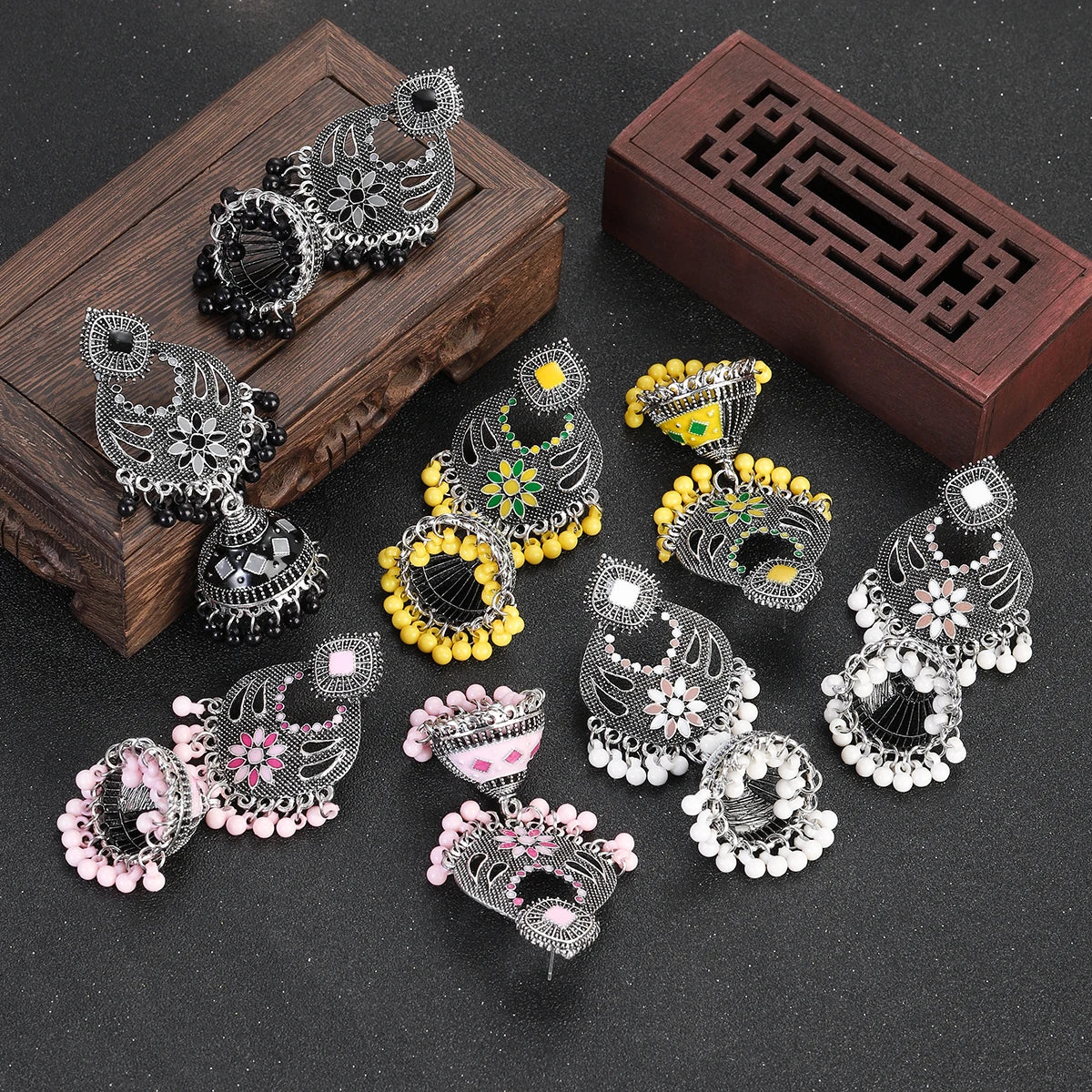 Bohemian Hollow Carved Round Pendant Earrings for Women Bell Tassel Ladies Wedding Ethnic Jhumka Jhumki Jewelry