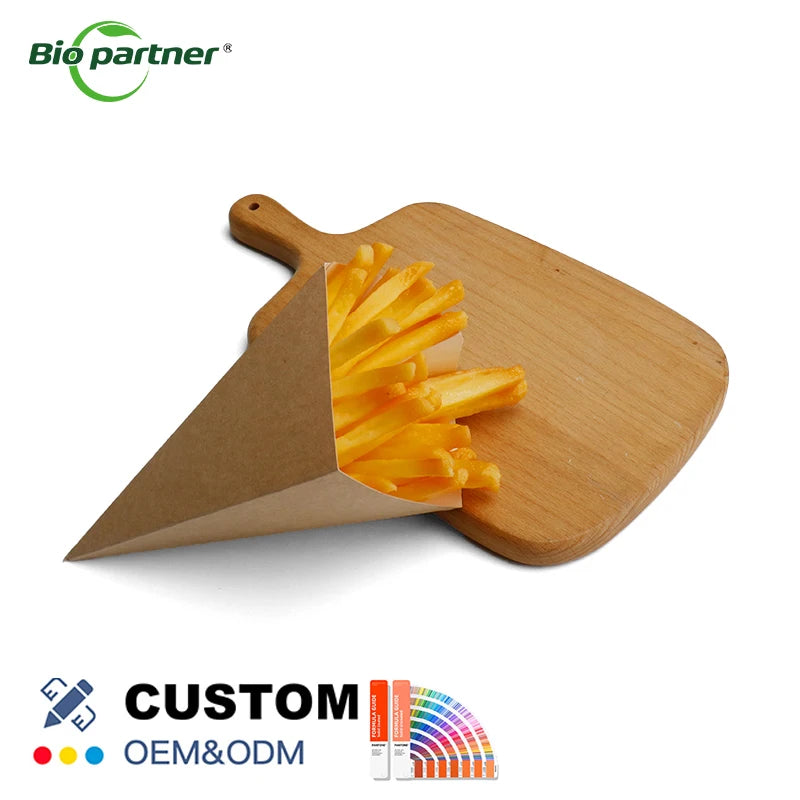 Kraft Paper Bubble Waffle Crepes Box Foldable Container for Chips Fried Chicken Popcorn with Dip Pocket for Takeout
