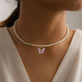 New Fashion Pearl Necklace butterfly Pendant Necklace Collarbone Chain Suitable for Weddings Birthdays Parties and Daily Wear