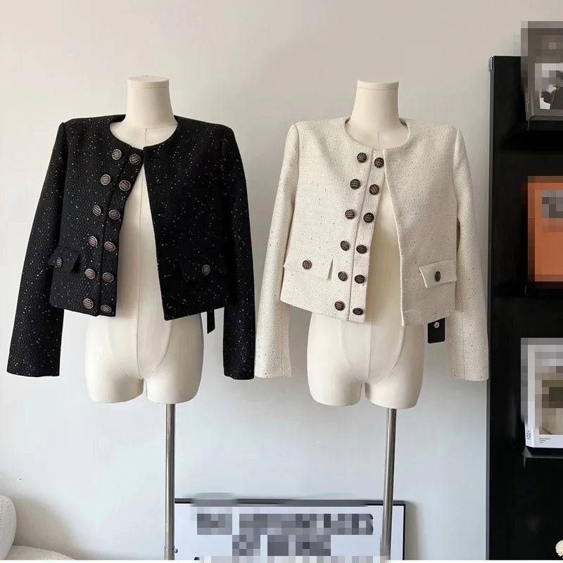 Autumn and Winter New French Celebrity Temperament Small Fragrance Short Coat Women's Slim Design Double Breasted Top