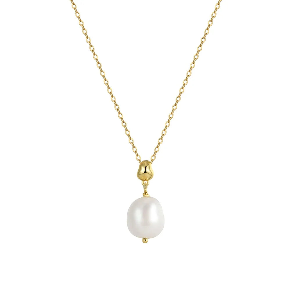 RINNTIN GPN48 Pearl Pendant Necklace Round Freshwater Cultured Pearl 925 Sterling Silver Chain Pendant 14k Gold Plated