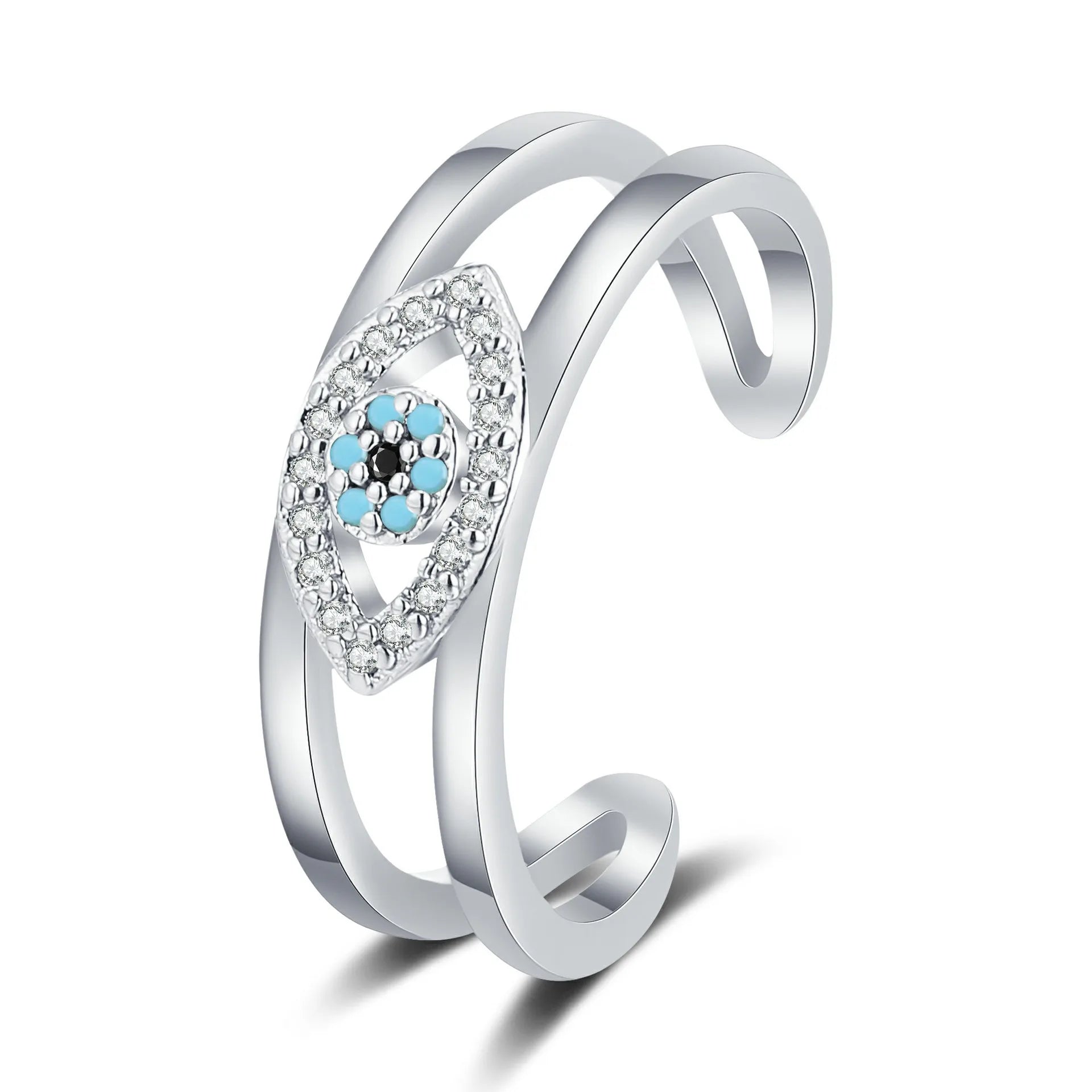 Copper Zircon Evil Eye Ring for Women Small Luxury All-match Blue Eye Open Index Finger Ring Jewelry Wholesale