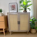 Rattan 2-Tier Home Storage Cabinet Accent Sideboard with 2 Inner Shelves Living Room Storage Modern Design Customizable MegaBDM