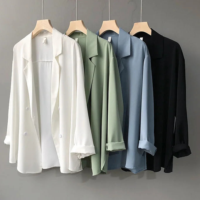 2026 Spring Autumn Pure Color Women Office Shirts Stylish Large Size Satin Silk Shirts Long Sleeve Blazer for Female