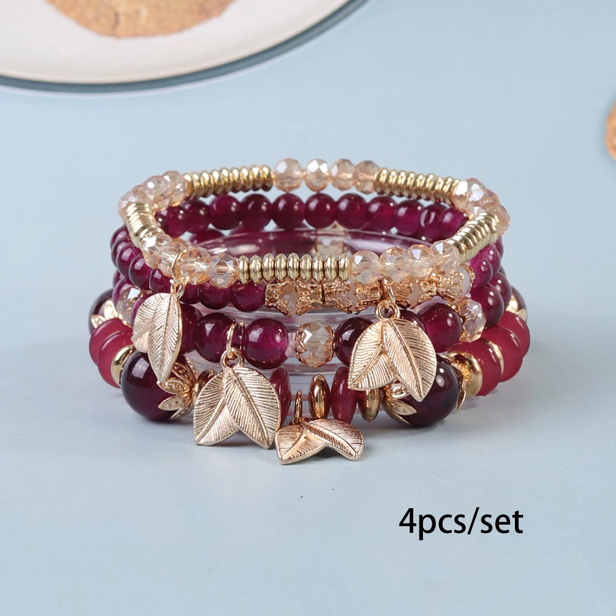 Wholesale Price Fashion Bohemian Glass Stretch Beads Jewelry Women Four Leaf Pendant Charms Bracelets