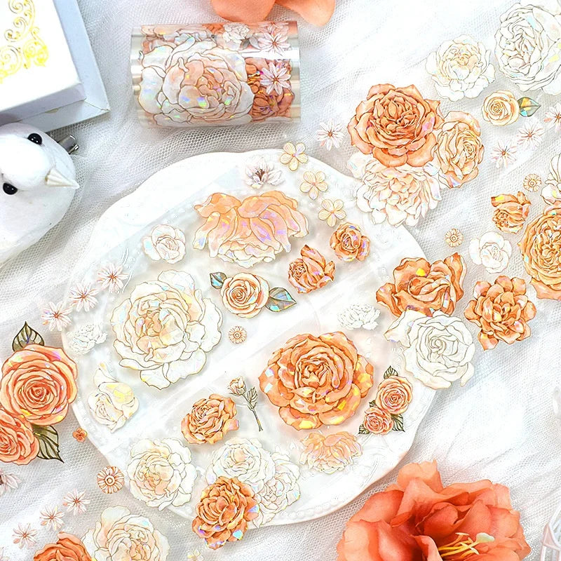 Custom High Quality Journal Stickers Roll 3D Foil Transparent PET Tape