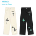 European and American Star Embroidered Denim Trousers Loose Straight Trousers Street Trend Casual Pants Jeans