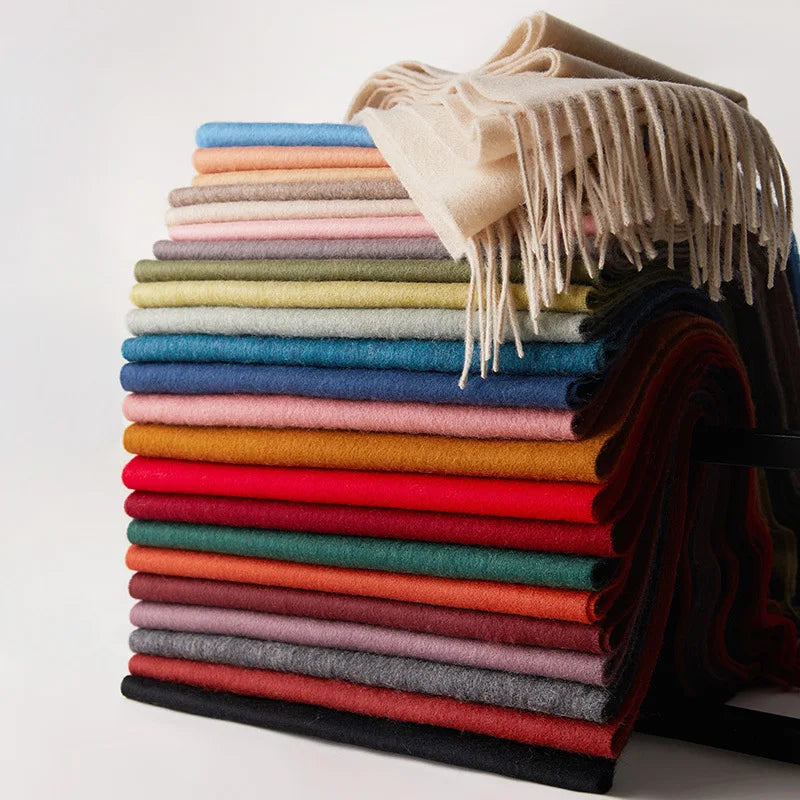 Factory Wholesale New Colors 100% Wool Woven Scarf Custom Label Logo Woolen Mufflers Fashion Wool Scarfs for Women
