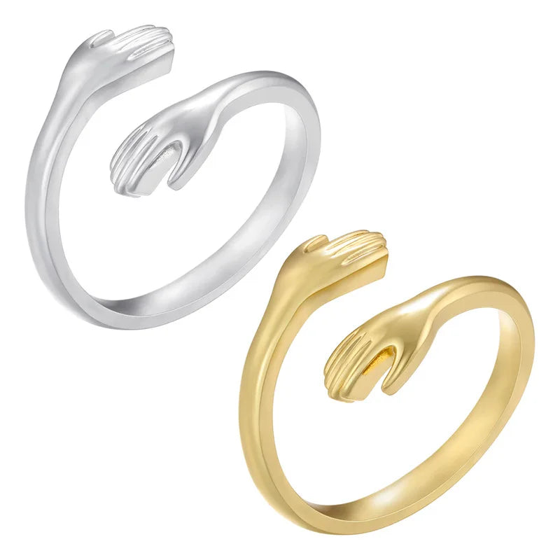New Fashion Couple Open Rings Jewelry Gifts Premium Gold Plated Jewelry Creative Design Embrace Ring Gifts for Women Men