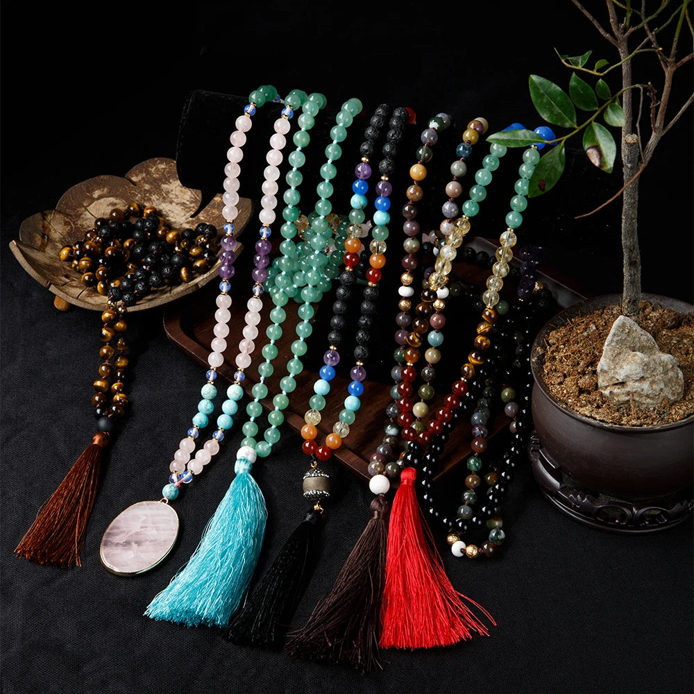 Natural Jewelry Gemstone 108 Mala Bead Mens Necklace Designs Handmade Women Wholesale Crystal Mala Prayer Beads Muslim for Sale
