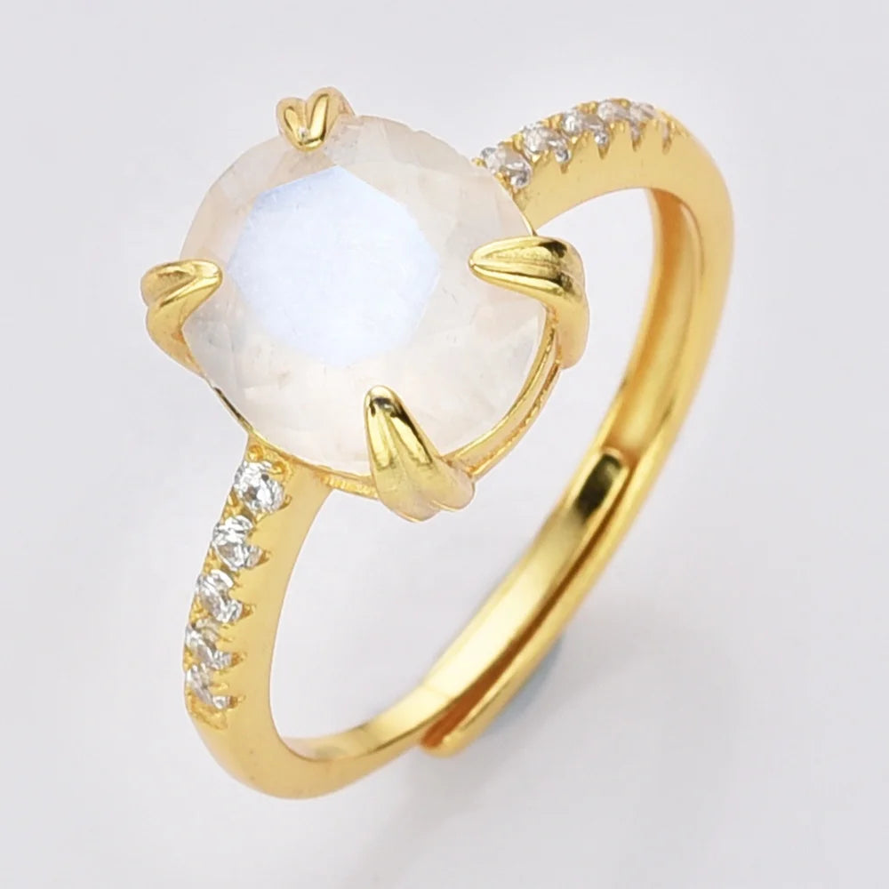 SS234 Sterling Silver Oval Cutting Genuine Moonstone Gold Wedding Rings Women