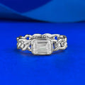 Jewelry Supplier 925 Sterling Silver Factory Wholesale Price White Gold 5*7 Rectangular Zircon Cuban Chain Openwork Ring