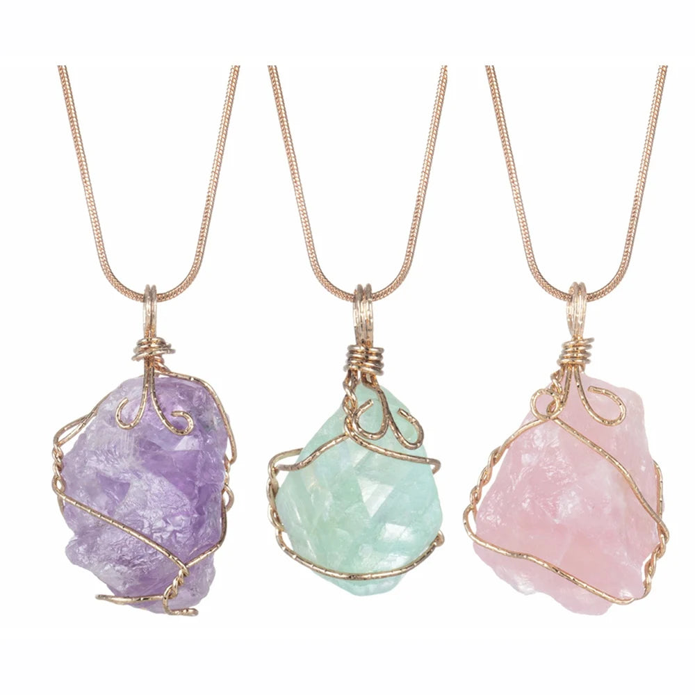 Natural Quartz Crystal Pendant Necklace Handmade Wire Wrapped Quartz Healing Chakra Reiki Charm Bulk for Jewelry Making