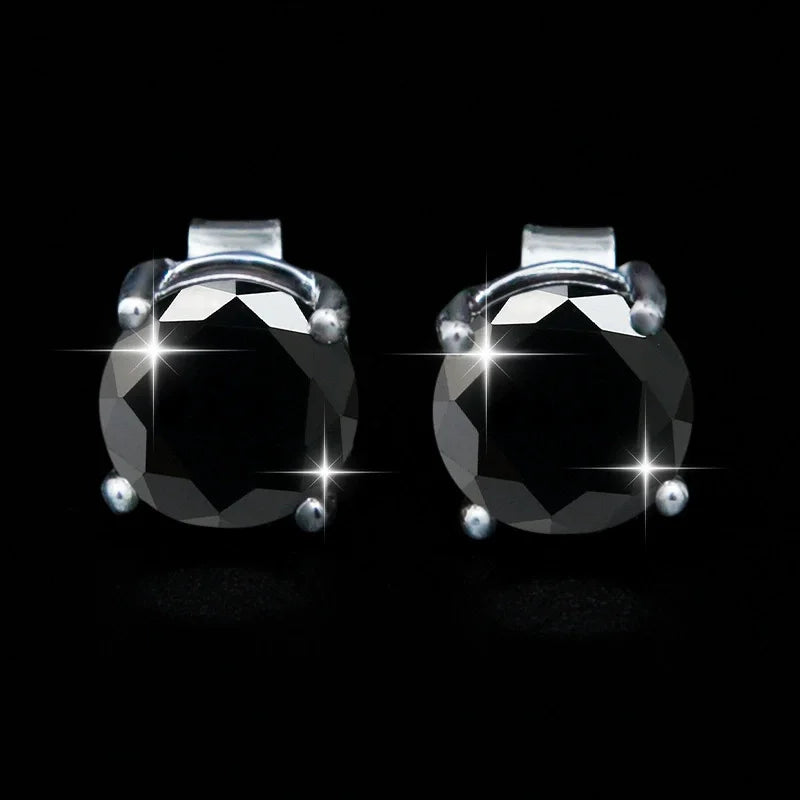Hot Selling 925 Silver 1CT Black Moissanite Studs Earrings Hiphop Simple Four Prong Earrings for Men