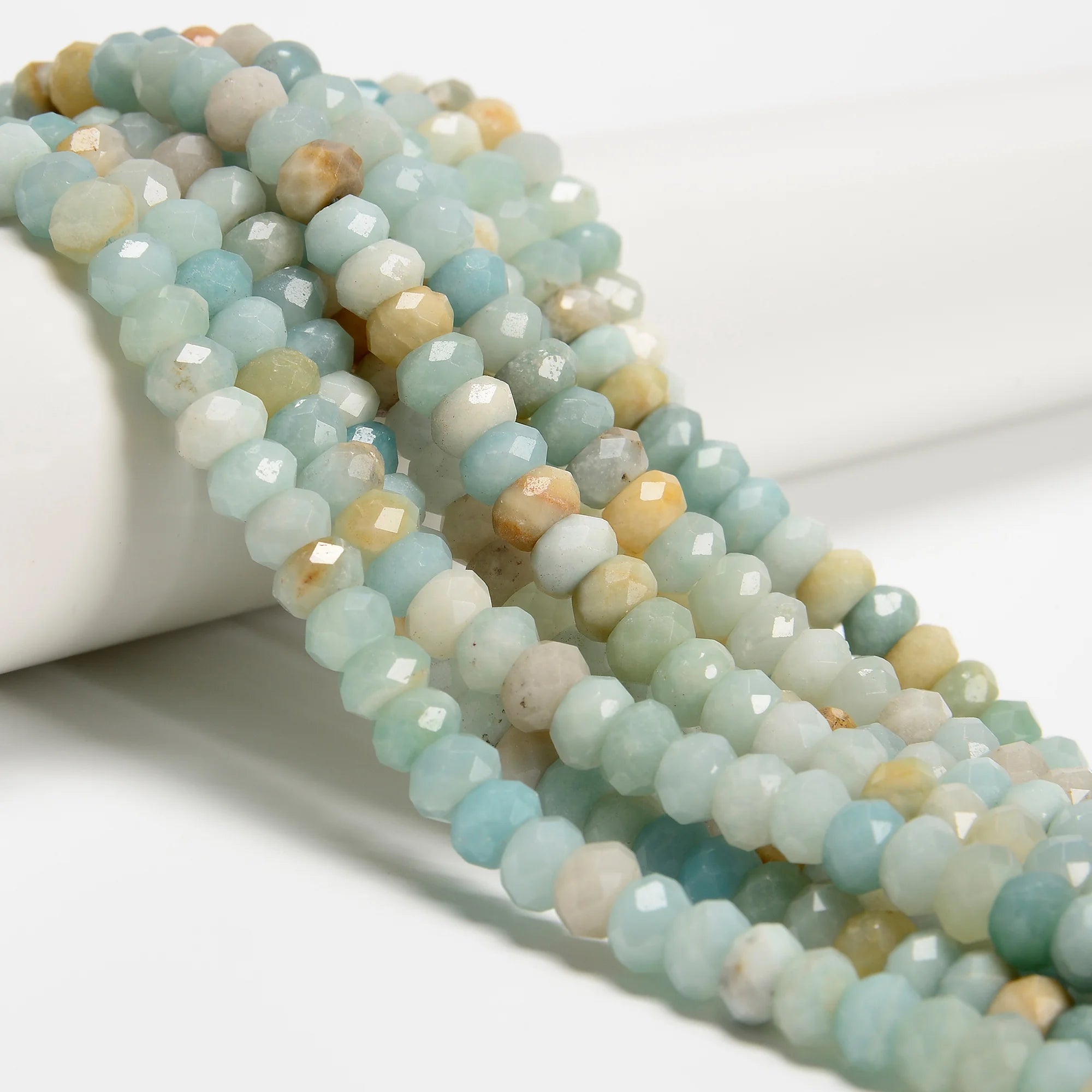 Loose 5x8mm 6x8mm Natural Multi-color Amazonite Blue White Rainbow Moonstone Gemstone Beads Faceted Rondelle Stone Beads