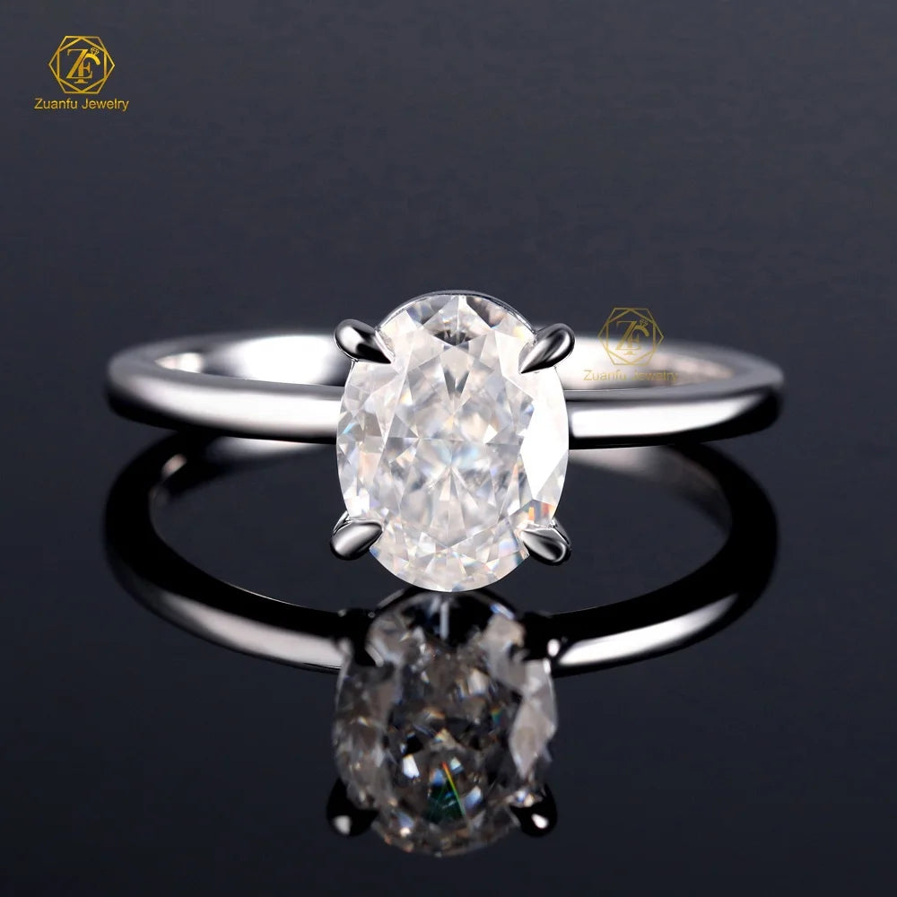 Fancy GEMS Personalized Elegant 2CT Oval Brilliant Lab Grown Diamond Moissanite White Gold Engagement Ring for Women
