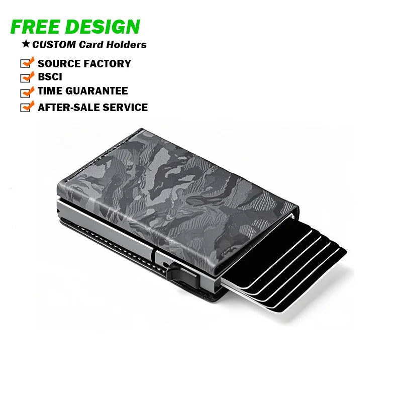 Card Credit Card Wallet RFID Blocking Slim Minimalist Card Holder Gray PU Best Slim Bifold Wallet and Black Metal