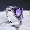 Hot Selling Wholesale Vintage Christian Engagement Amethyst Silver Plated Flower Women's Rings