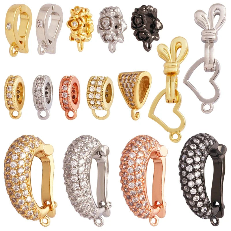 Creative Trendy Charm Pendant Holder Jewelry FindingsGeometry 18K Gold Bail Micro Pave Cubic Zirconia Accessories Supplies K94