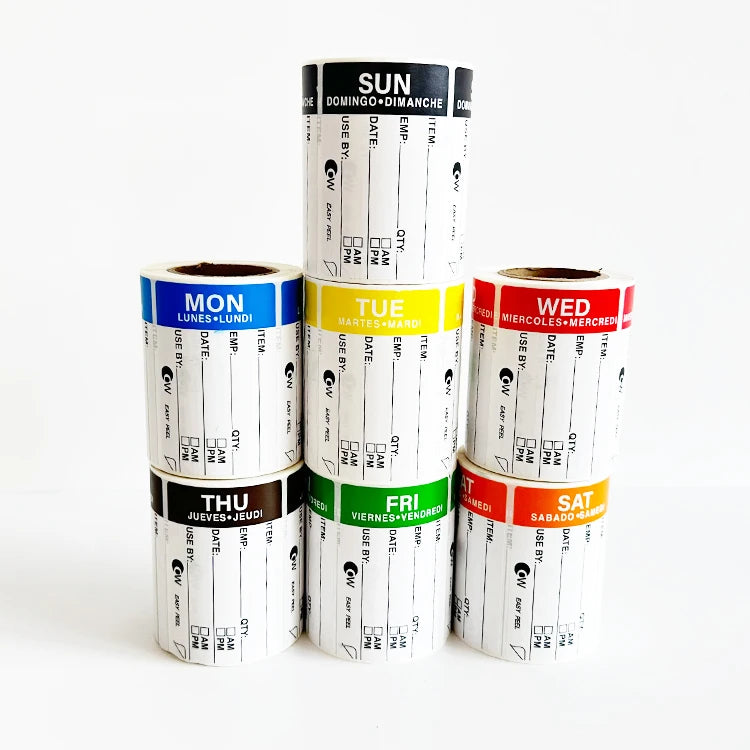 Glossy Restaurant Kitchen Office Planner Date Label Monday Sunday Day Dots Food Labels Week Stickers for Promotion Grocery Use