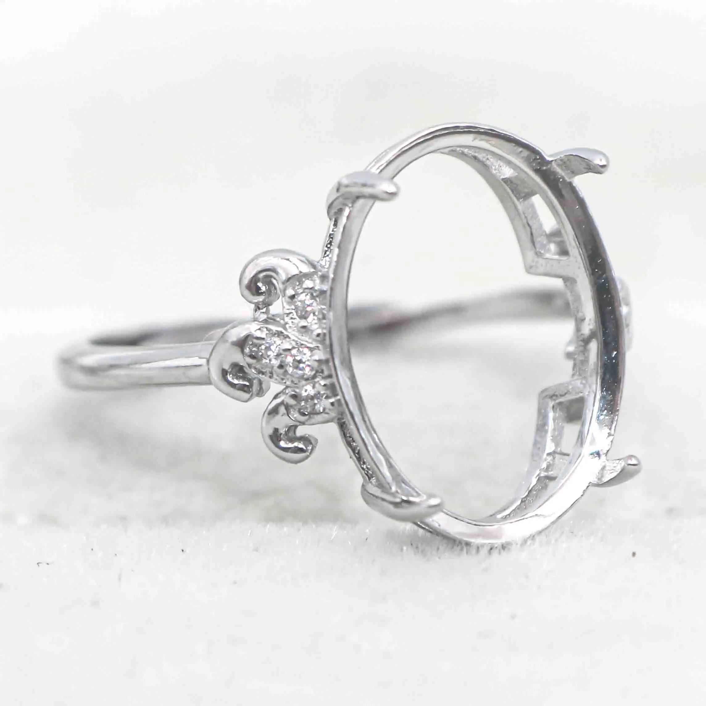 Sterling Silver 11*14mm Semi Mount Ring Empty Frame Blank Support Setting S925 Base Holder Without Center Stone for DIY Inlay