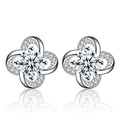 Luxury 925 Silver Plated Cubic Zirconia Women Small Four Leaf Clover Stud Earring Jewelry